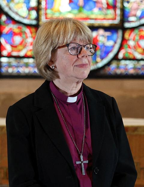 Bishop Sarah Mullally of London gives an interview inside Canterbury Cathedral in England Oct. 3, 2025. (OSV News/Reuters/Toby Melville)