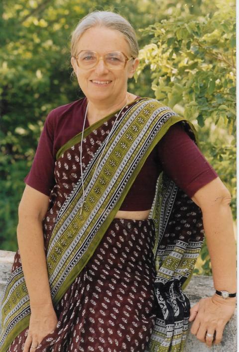 Sr. Barbara Ann Brigham poses wearing her beloved sari in 1991, in India. (Courtesy of Medical Mission Sisters)