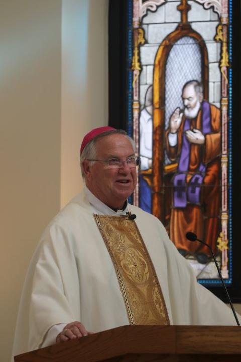 Phoenix Bishop John Dolan delivers the homily during Mass in the pastoral center chapel June 24, 2025, during the Catholic Media Conference in Phoenix. (OSV News/Bob Roller)