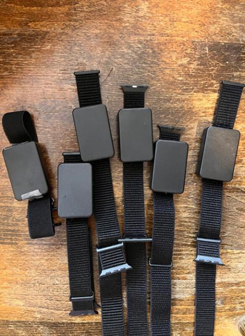 Assortment of imitation ankle monitors made by Renée Roden in Harrisburg, Pennsylvania (Nancy Fitzgerald)