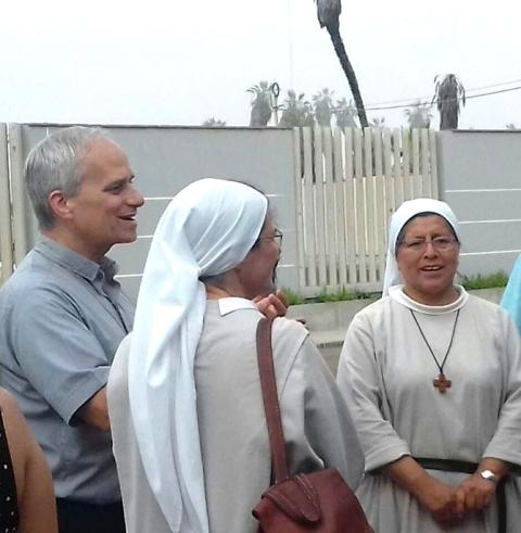 The future Pope Leo XIV visits with Augustinian sisters in Peru in this undated photo. (OSV News/Courtesy of Augustinian Sr. Carmen Toledano)