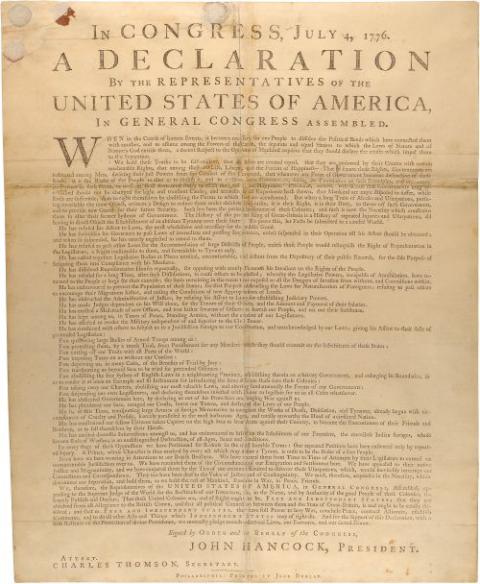 The Dunlap Broadside, printed by John Dunlap of Philadelphia, was the first printed version of the Declaration of Independence. (U.S. National Archives)