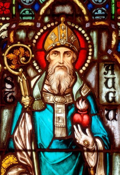 St. Augustine is depicted in a stained-glass window in Crosier House in Phoenix. (CNS/Crosiers)