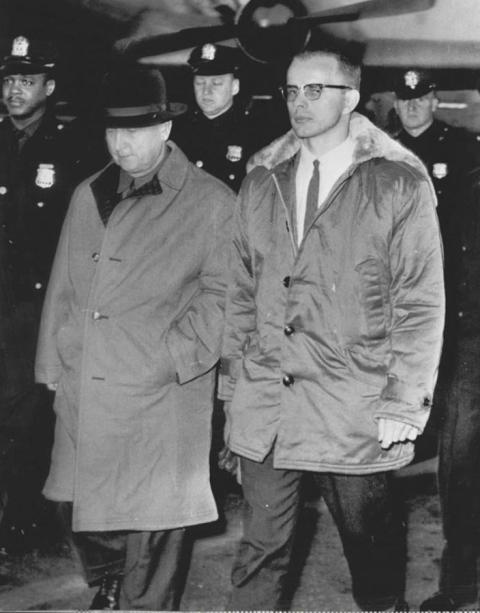 Jesuit Fr. Walter Ciszek, left, and American student Marvin Makinen were returned to the U.S. as part of a prisoner exchange with Russia on Oct. 12, 1963. (Courtesy of Ciszek Society)