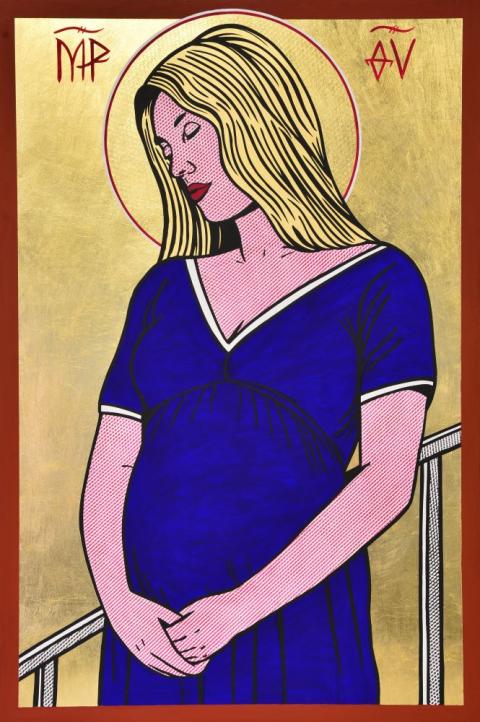 Acrylic, Ink, and Gold Leaf on Linen Panel