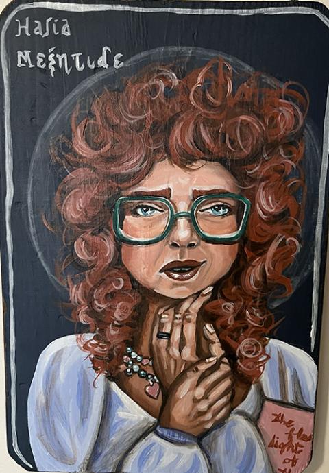 "Mechthild of Magdeburg," acrylic on wood, by artist Gracie Morbitzer (Gracie Morbitzer/The Modern Saints)