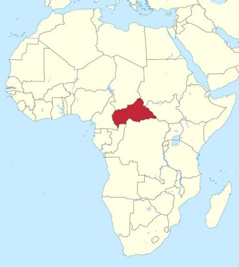 The Central African Republic is shown in red. (RNS/Creative Commons)