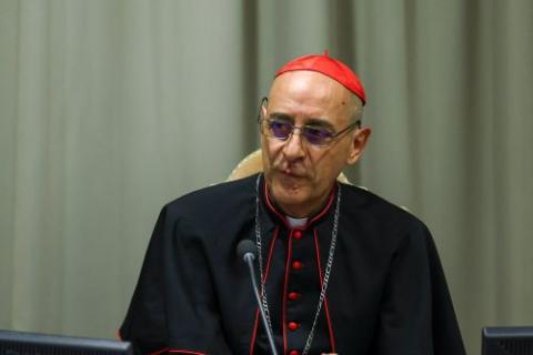 Cardinal Víctor Manuel Fernández, prefect of the Dicastery for the Doctrine of the Faith, is pictured at the Vatican's Synod Hall May 25, 2026, for the presentation of "Magnifica Humanitas." (OSV News/Reuters/Yara Nardi)