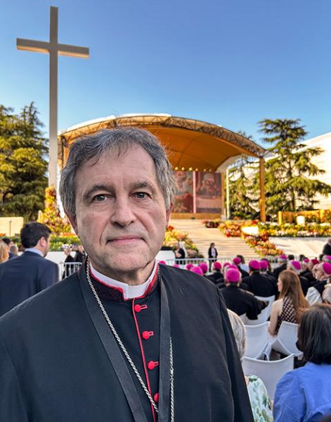 Bishop Joseba Segura Etxezarraga of Bilbao, Spain, at Pope Leo XIV's prayer vigil for young people in Madrid June 6, 2026 (NCR photo/Justin McLellan)