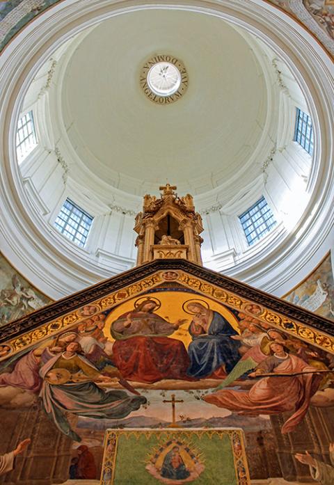 Porziuncola chapel beneath the cupola of Santa Maria degli Angeli outside of Assisi, Italy (Wikimedia Commons/Alekjds)