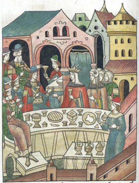 A 16th-century manuscript illumination depicts the wedding of Sts. Dmitry Donskoy and Evdokia of Moscow. (Wikimedia Commons)