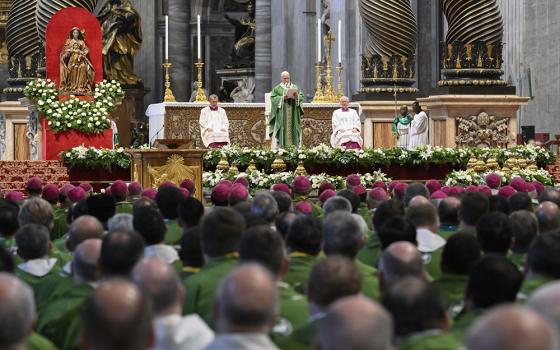 Pope Leo XIV celebrates Mass as part of the Jubilee of Synodal Teams and Participatory Bodies in St. Peter's Basilica at the Vatican Oct. 26, 2025. (CNS/Vatican Media)