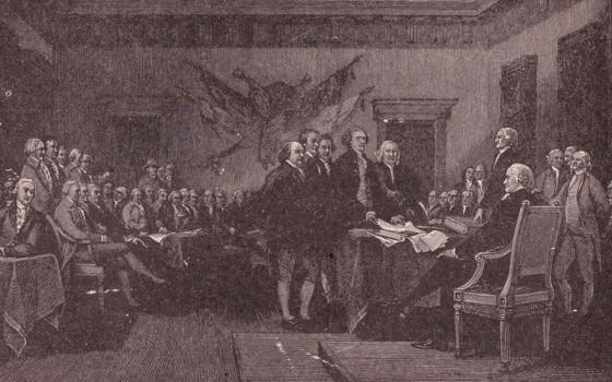 Illustration of the signing of the Declaration of Independence from "A History of the United States" by Wilbur F. Gordy, copyright 1920 by Charles Scribner's Sons of New York (Wikimedia Commons/CC BY 2.0)