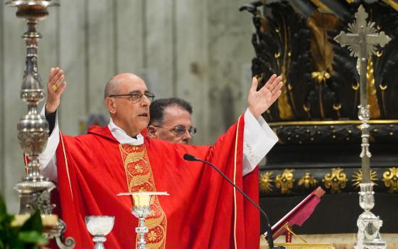Cardinal Víctor Manuel Fernández, prefect of the Dicastery for the Doctrine of the Faith, celebrates Mass on the sixth day of the "novendiali," nine days of mourning for Pope Francis, at the Altar of the Confession in St. Peter's Basilica at the Vatican May 1, 2025. (CNS photo/Lola Gomez)