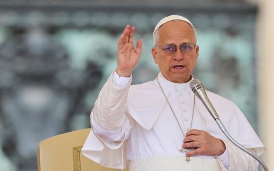 Pope Leo XIV gestures as he leads his weekly general audience in St. Peter's Square at the Vatican May 13, 2026. (OSV News/Reuters/Vincenzo Livieri)