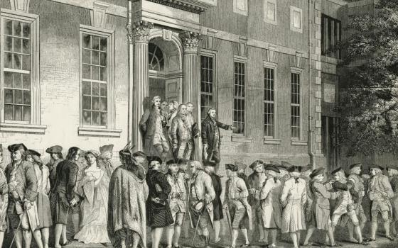 A Croome & Brightly engraving shows John Nixon reading the Declaration of Independence after its passage in Philadelphia. (Wikimedia Commons/The New York Public Library)
