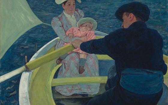The American impressionist Mary Cassatt refused to idealize the repetitive, underappreciated labor of childcare. In "The Boating Party," the mother's fatigued expression may feel familiar to viewers who are caregivers. (National Gallery of Art)