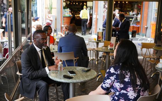 Chicago's Mayor Brandon Johnson attends an interview in a cafe in Rome May 29, 2026. (AP Photo/Alessandra Tarantino)