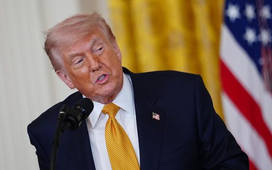 President Donald Trump speaks during an event for military mothers in the East Room of the White House May 6, 2026, in Washington. (AP/Julia Demaree Nikhinson)