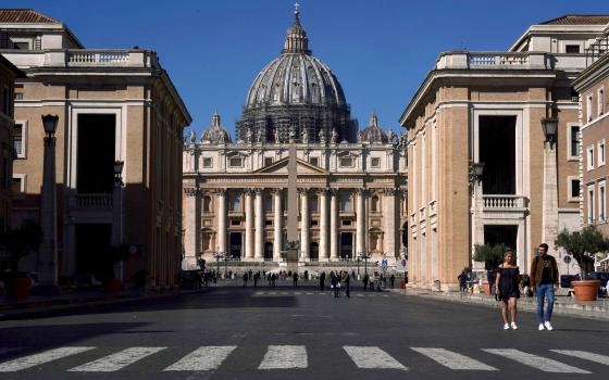 A view of St. Peter's Basilica at the Vatican, March 11, 2020. 