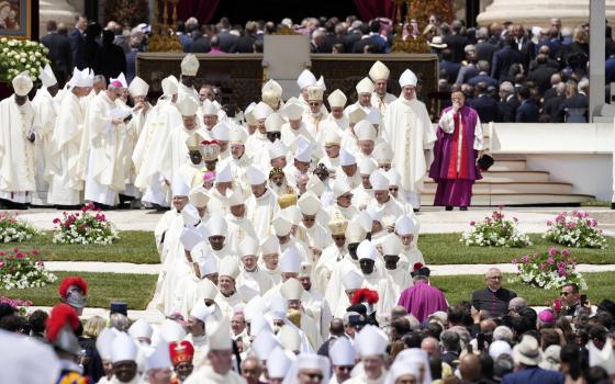 Cardinals and bishops leave after Pope Leo XIV celebrated a Mass for the formal inauguration of his pontificate, in St. Peter’s Square, at the Vatican, May 18, 2025. 