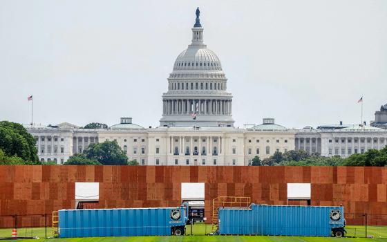 Preparations for the America 250 festivities on the National Mall in Washington, with the U.S. Capitol building in the background, are underway June 9, 2026. (OSV News/Reuters/Kevin Lamarque)