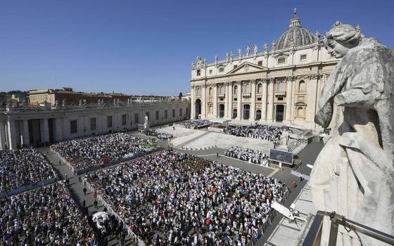 Pope Leo XIV greets visitors from the popemobile while riding around St. Peter’s Square at the Vatican before his weekly general audience June 17, 2026. (CNS/Vatican Media)