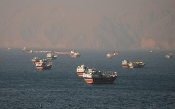 Vessels at the Strait of Hormuz, seen from Musandam, Oman, June 15, 2026. (OSV News/Reuters)