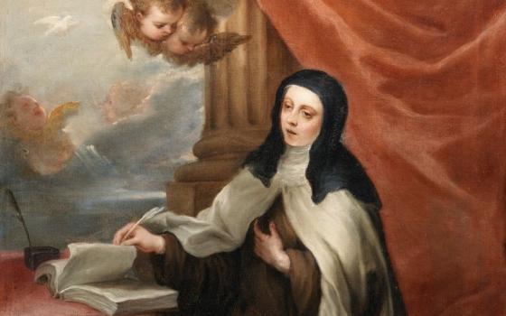 A portion of "St. Teresa of Avila" (1660s) by Juan Antonio De Frias y Escalante (Artvee)