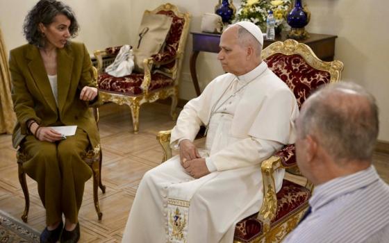 Pope Leo XIV meets with abuse victims at the Apostolic Nunciature in Madrid June 8, 2026, during his June 6-12 apostolic journey to Spain. (OSV News/Vatican Media/Simone Risoluti)