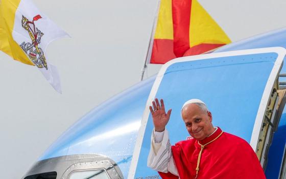 Pope Leo XIV disembarks the papal plane as he arrives at Adolfo Suarez Madrid-Barajas International Airport in Madrid June 6, 2026, to begin his apostolic journey. Leo's June 6-12 visit is the first papal visit to the country since Pope Benedict XVI traveled to Madrid for World Youth Day in 2011. (OSV News/Reuters/Violeta Santos Moura)
