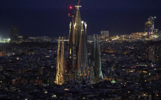 Lights illuminate the Basilica of the Holy Family, or Sagrada Família in Barcelona, Spain, June 3, 2026. Pope Leo XIV will visit the famed basilica during his June 6-12 apostolic visit to Spain. (OSV News/Reuters/Nacho Doce)