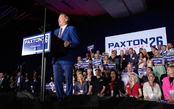Texas Attorney General Ken Paxton, a Republican candidate for the U.S. Senate, speaks during a primary runoff election night event after winning the Republican party's nomination Tuesday, May 26, 2026, in Plano, Texas. (AP photo/Tony Gutierrez)