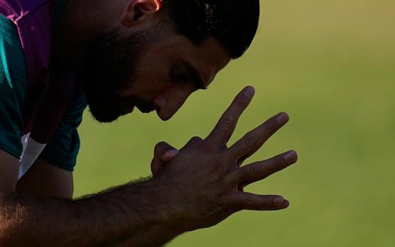 Iran's Alireza Jahanbakhsh (7) participates in a training session ahead of his team's World Cup Group G soccer match against Belgium Tuesday, June 16, 2026, in Tijuana, Mexico. (AP photo/Gregory Bull)