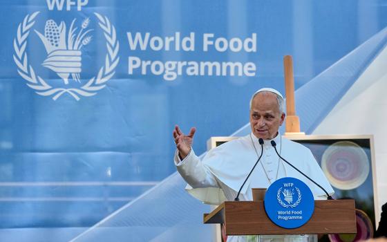 Pope Leo XIV speaks during a meeting with the employees of the United Nations World Food Program in Rome June 22, 2026. (AP/Alessandra Tarantino)
