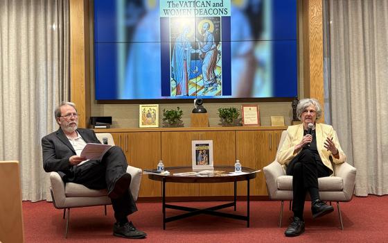 Phyllis Zagano, professor at Hofstra University, author and scholar of religious studies, presents her new book The Vatican and Women Deacons at the America Media headquarters in New York, May 21, 2026. (NCR photo/Camillo Barone)