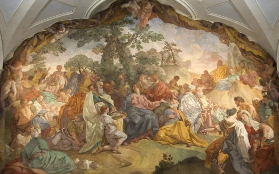 Gregorio Guglielmi's fresco "The Multiplication of the Loaves and Fishes" is seen during an exhibition at the former convent of Sant'Agostino in Rome, Feb. 11, 2009. (CNS/Reuters/Max Rossi)