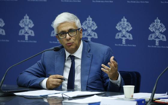 Andrea Tornielli, editorial director at the Dicastery for Communication speaks at a news conference at the Vatican Sept. 19, 2024. (CNS/Justin McLellan)