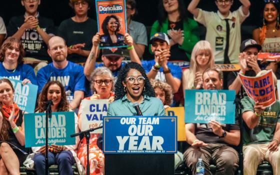 Democratic congressional candidate Darializa Avila Chevalier speaks during a Get Out The Vote rally ahead of New York's primary election June 18, 2026, in the Brooklyn borough of New York. (AP/Ryan Murphy)
