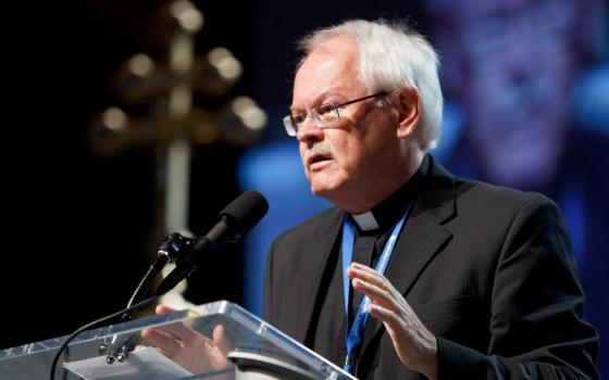 Oblate Fr. Ronald Rolheiser delivers the keynote address during the opening of the National Catholic Educational Association's annual convention in Boston April 11, 2012. (CNS/The Pilot/Gregory L. Tracy)