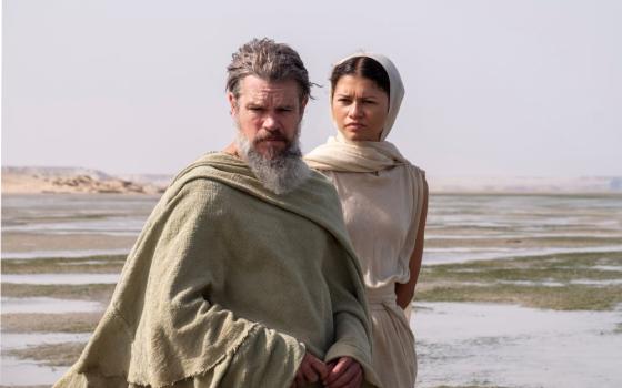 Matt Damon as Odysseus and Zendaya as Athena appear in a scene from "The Odyssey," by director Christopher Nolan. (OSV News/Universal/Melinda Sue Gordon) 