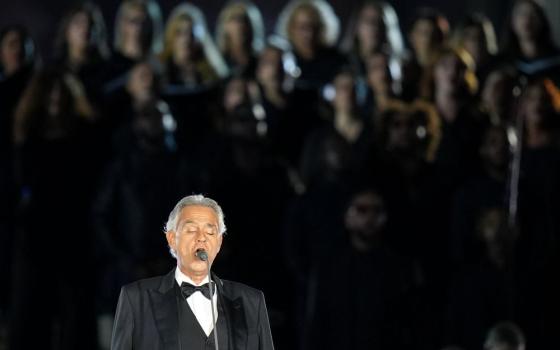 Italian tenor Andrea Bocelli performs during "Grace for the World," the concert in St. Peter's Square concluding the World Meeting on Human Fraternity at the Vatican Sept. 13, 2025. (CNS/Lola Gomez)