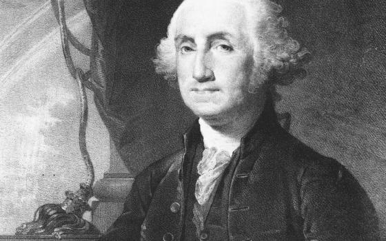 A lithograph from an original series painted by Gilbert Stuart (circa 1828) depicts George Washington, a signatory of the U.S. Declaration of Independence and the country's first president. (Unsplash/Library of Congress)