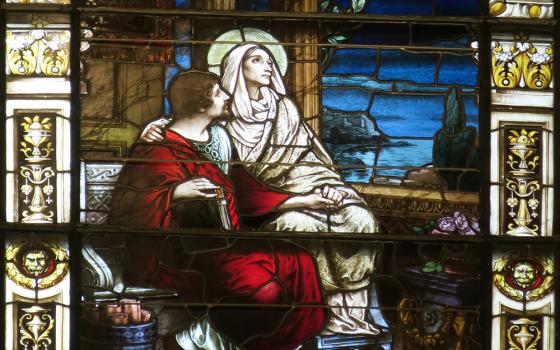 St. Augustine and St. Monica are depicted in stained glass at the Cathedral Basilica of St. Augustine, in St. Augustine, Florida. (Wikimedia Commons/Nheyob, CC BY-SA 4.0)