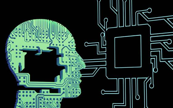 A human head made of circuits facing circuit pattern (Unsplash/Steve A Johnson)