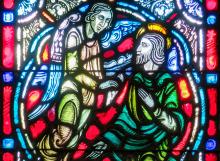 An angel appears to St. Joseph in a dream, depicted in stained glass at St. Mary's Catholic Church in Rome, Georgia. (Wikimedia Commons/Nheyob)